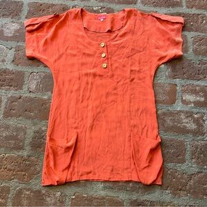 Bianca Coletti Size Small Orange Mini Dress Beach Cover Up Silk Tunic Resortwear